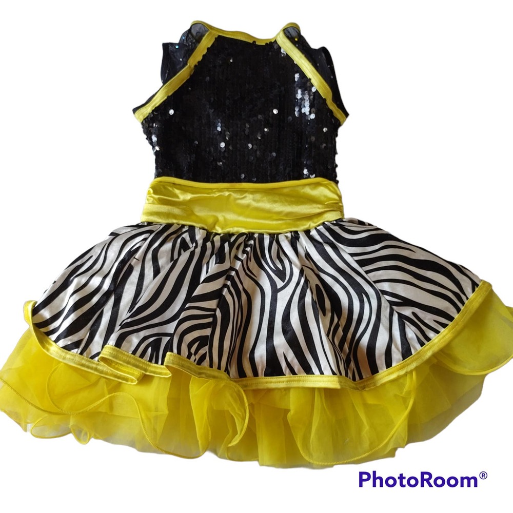 Weissman Sequin Dance Costume Dress Up One Piece Dress Black Yellow Zebra IC